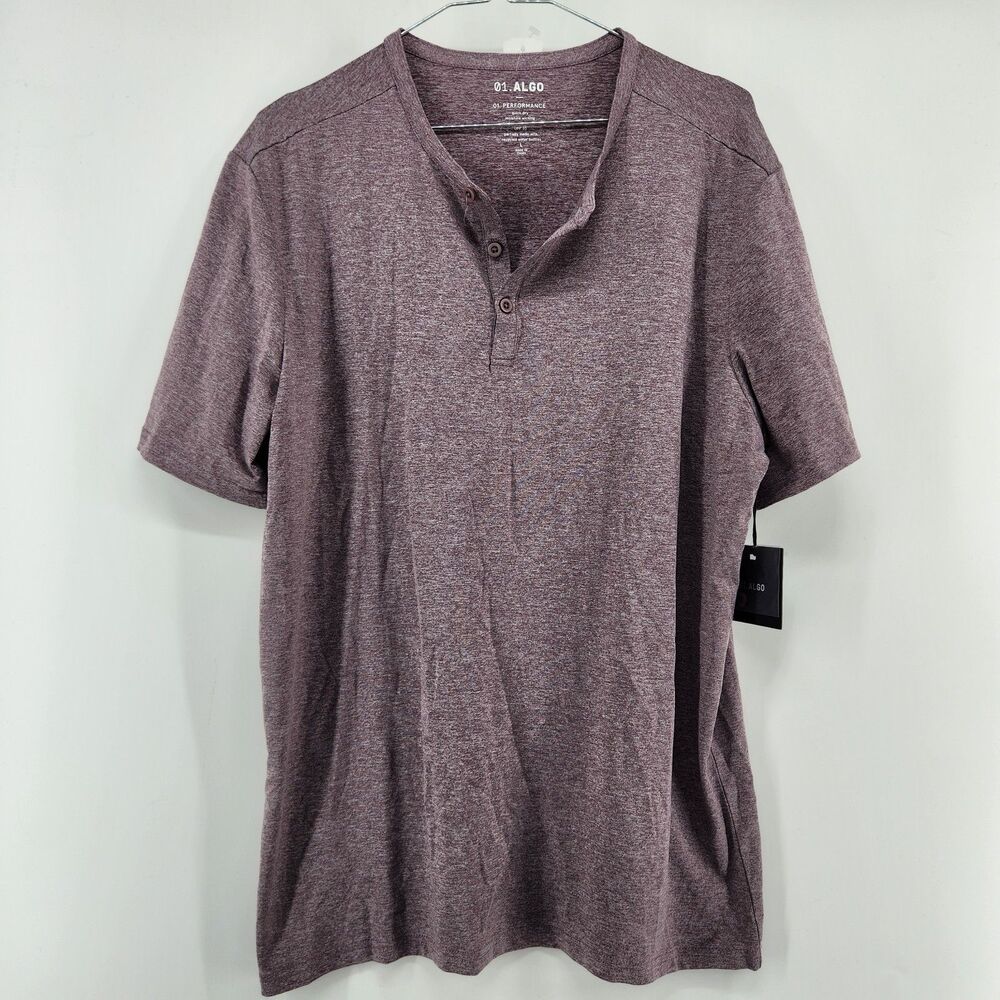 01.Algo Men's Purple Large AlgoFlex Russel Performance Henley NWT